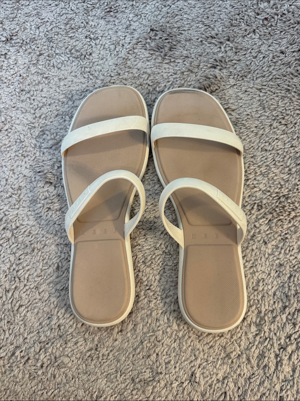 Reef Women's White and Tan Slide Sandals